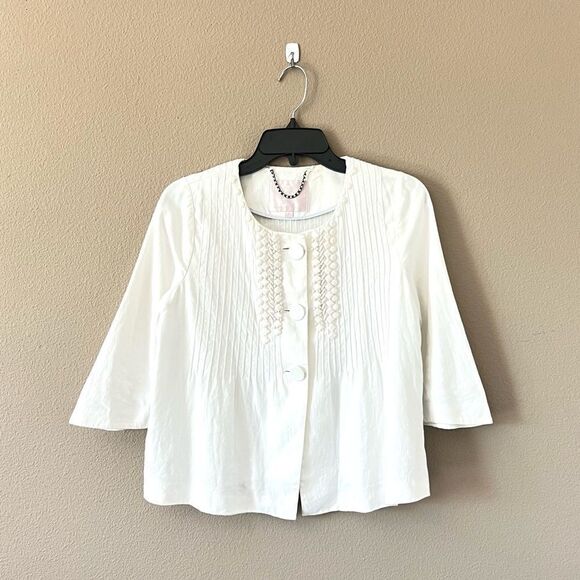 Rebecca Taylor Linen Blend Cropped Beaded Jacket - Picture 1 of 9